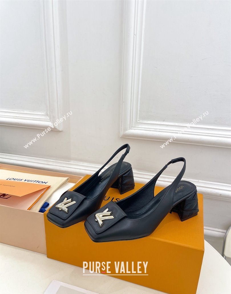 Louis Vuitton quilted Malletage pattern Heel 5.5cm Shake Slingback Pumps in Calfskin Black 2024 (modeng-23120741)