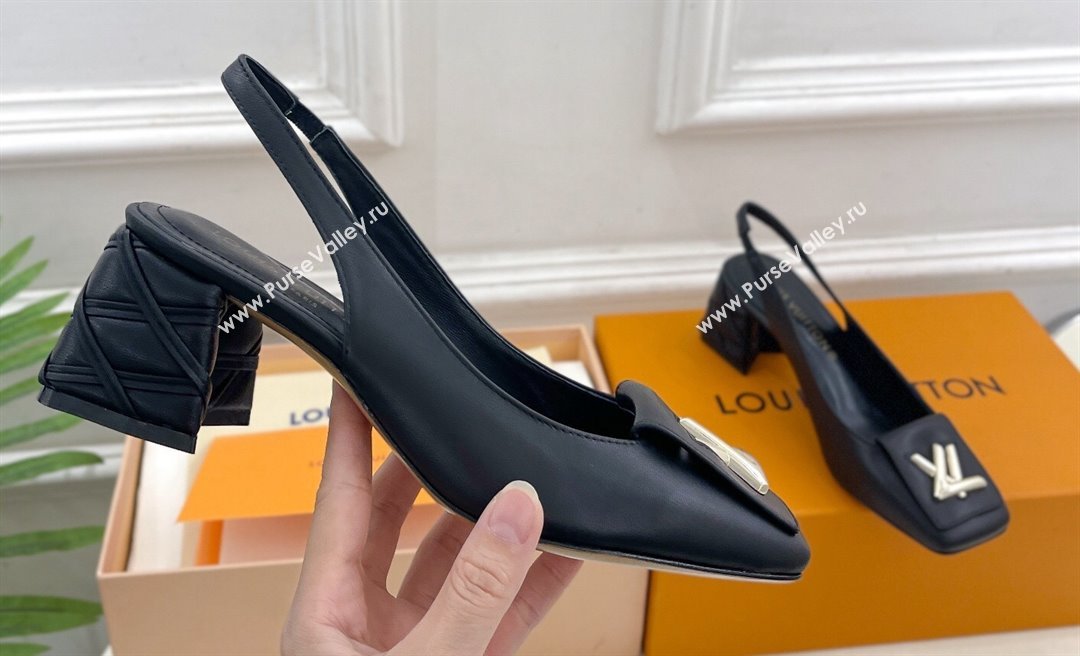 Louis Vuitton quilted Malletage pattern Heel 5.5cm Shake Slingback Pumps in Calfskin Black 2024 (modeng-23120741)