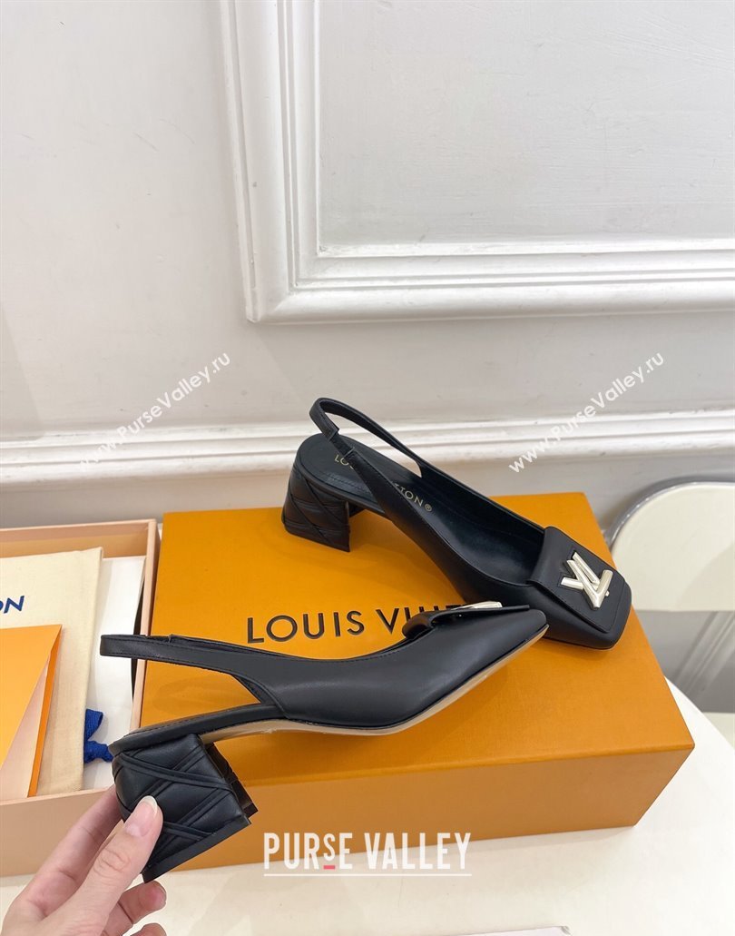 Louis Vuitton quilted Malletage pattern Heel 5.5cm Shake Slingback Pumps in Calfskin Black 2024 (modeng-23120741)
