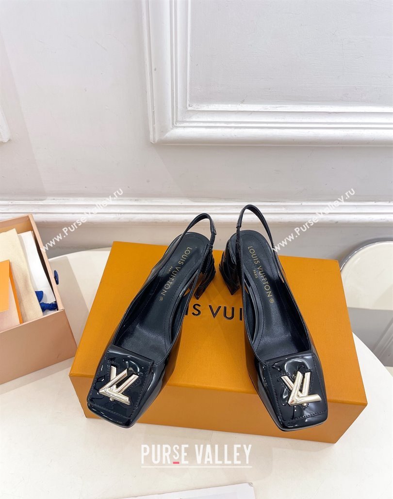 Louis Vuitton quilted Malletage pattern Heel 5.5cm Shake Slingback Pumps in Patent Calfskin Black 2024 (modeng-23120743)