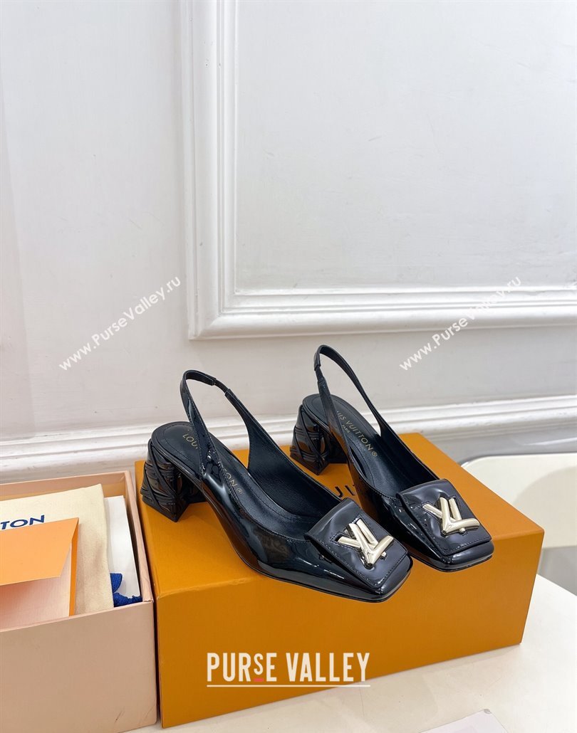 Louis Vuitton quilted Malletage pattern Heel 5.5cm Shake Slingback Pumps in Patent Calfskin Black 2024 (modeng-23120743)