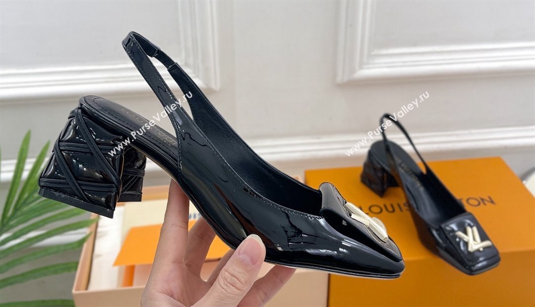 Louis Vuitton quilted Malletage pattern Heel 5.5cm Shake Slingback Pumps in Patent Calfskin Black 2024 (modeng-23120743)
