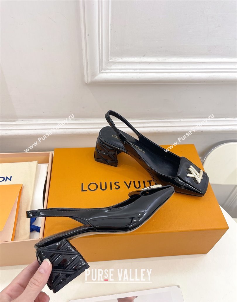 Louis Vuitton quilted Malletage pattern Heel 5.5cm Shake Slingback Pumps in Patent Calfskin Black 2024 (modeng-23120743)