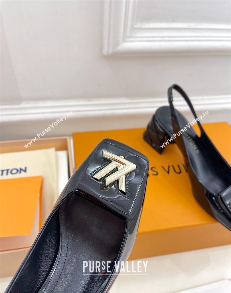 Louis Vuitton quilted Malletage pattern Heel 5.5cm Shake Slingback Pumps in Patent Calfskin Black 2024 (modeng-23120743)