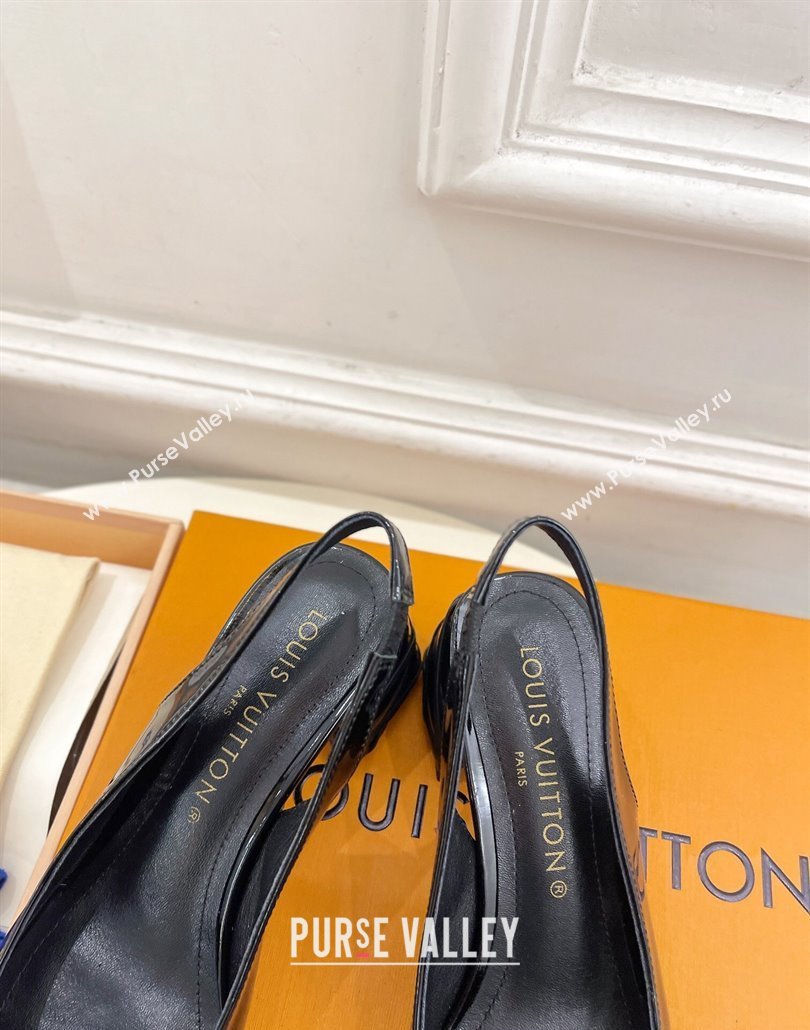 Louis Vuitton quilted Malletage pattern Heel 5.5cm Shake Slingback Pumps in Patent Calfskin Black 2024 (modeng-23120743)