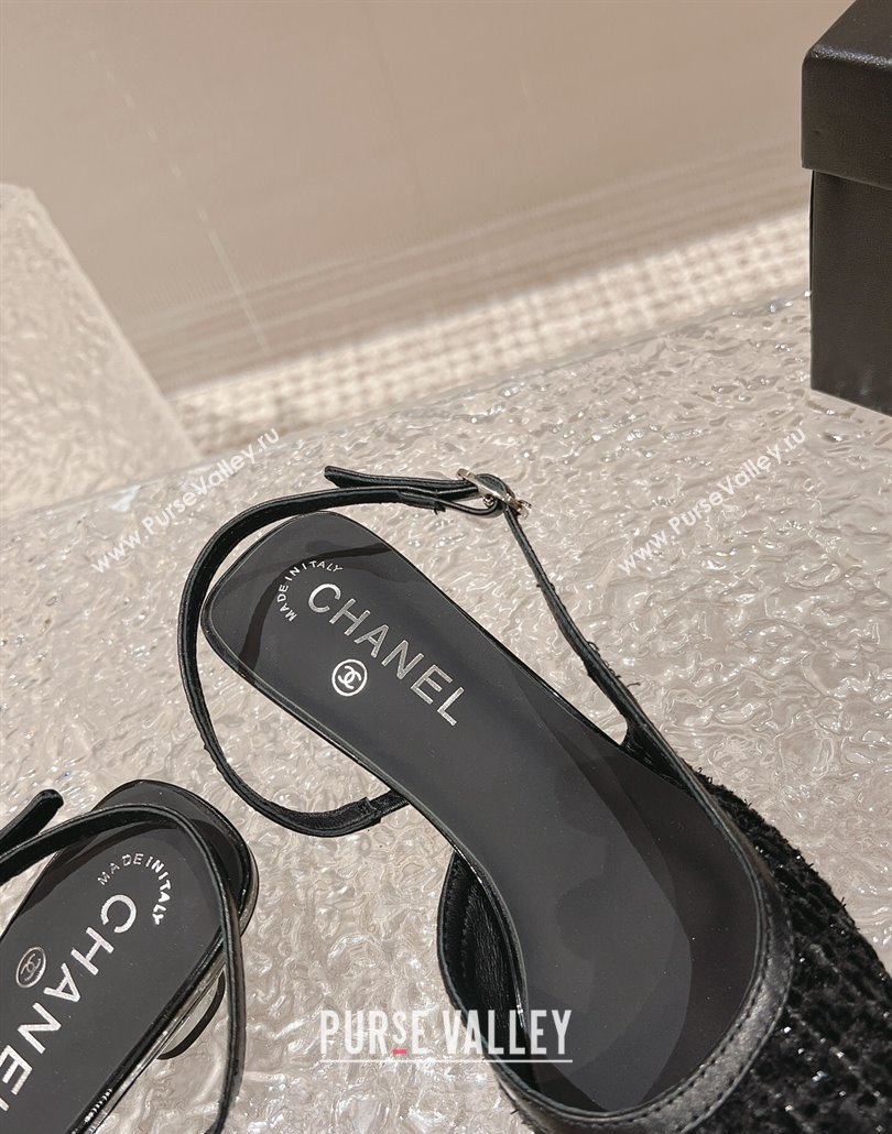 Chanel Heel 5cm Tweed and Leather Slingbacks Black 2024 (modeng-23120623)