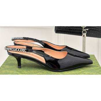 Gucci Heel 4.5cm patent leather Signoria slingback pumps 782832 Black 2024 (modeng-23120760)