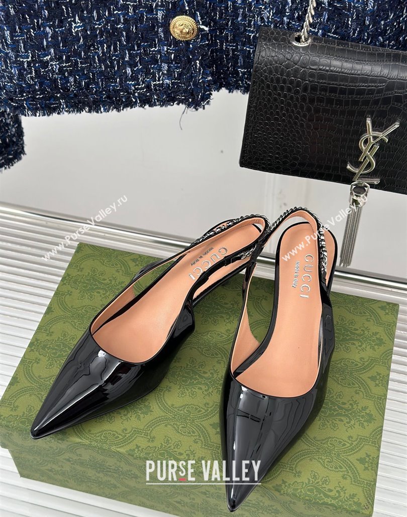 Gucci Heel 4.5cm patent leather Signoria slingback pumps 782832 Black 2024 (modeng-23120760)