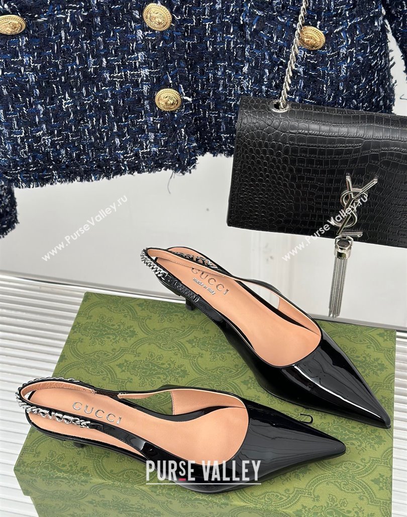 Gucci Heel 4.5cm patent leather Signoria slingback pumps 782832 Black 2024 (modeng-23120760)