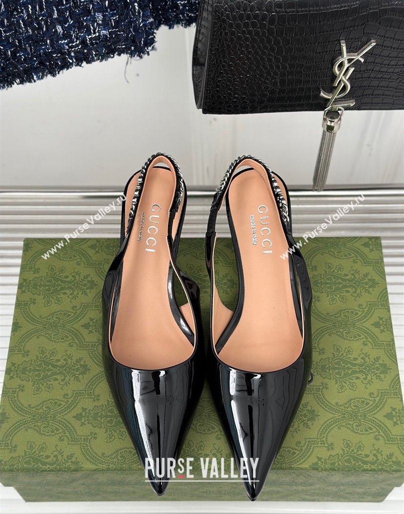 Gucci Heel 4.5cm patent leather Signoria slingback pumps 782832 Black 2024 (modeng-23120760)