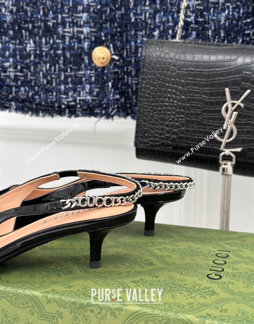 Gucci Heel 4.5cm patent leather Signoria slingback pumps 782832 Black 2024 (modeng-23120760)