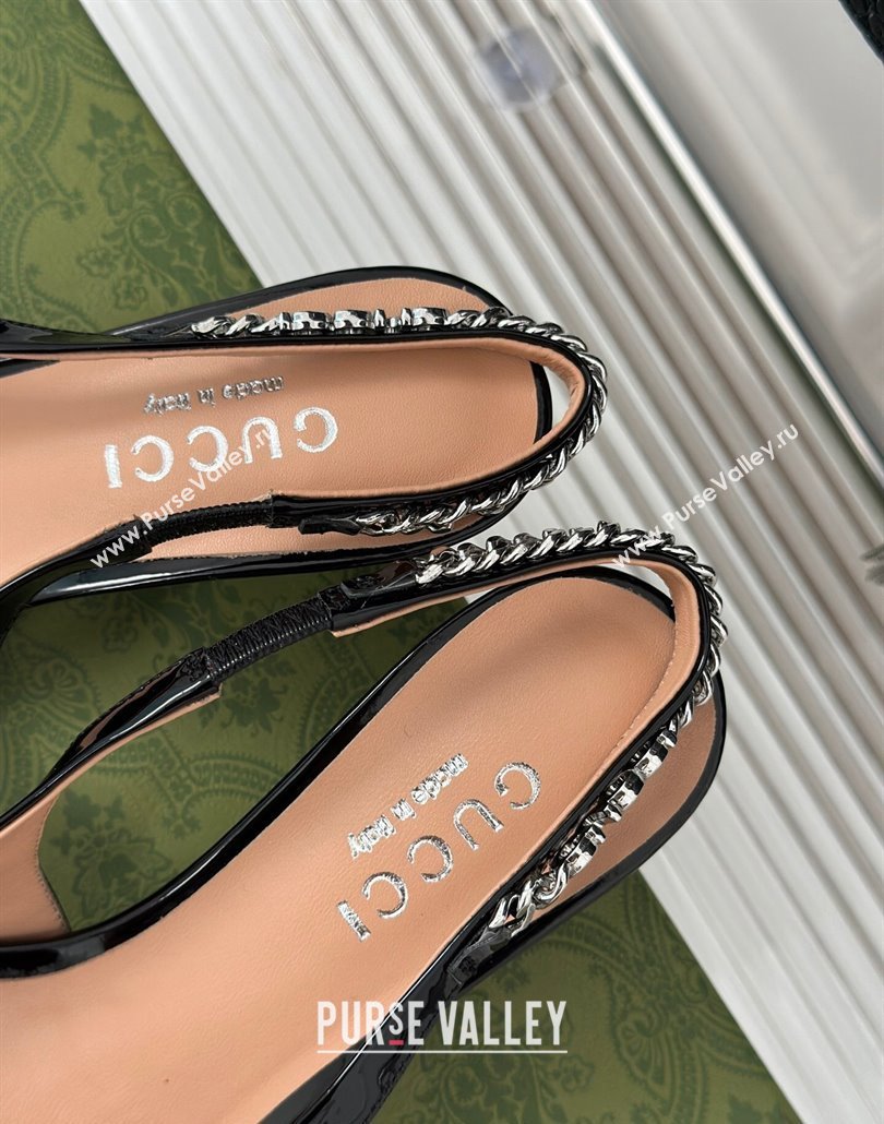 Gucci Heel 4.5cm patent leather Signoria slingback pumps 782832 Black 2024 (modeng-23120760)