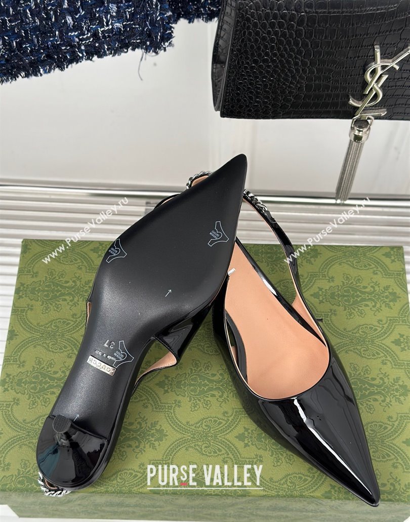 Gucci Heel 4.5cm patent leather Signoria slingback pumps 782832 Black 2024 (modeng-23120760)