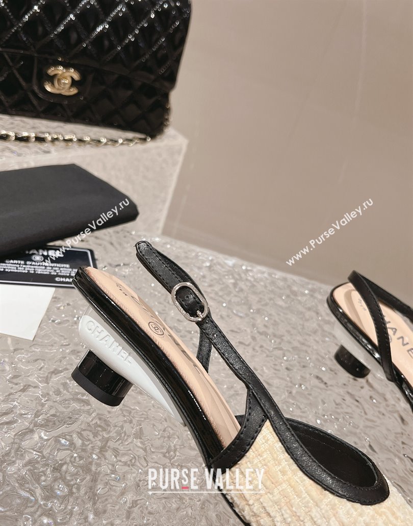 Chanel Heel 5cm Tweed and Leather Slingbacks Beige 2024 (modeng-23120625)