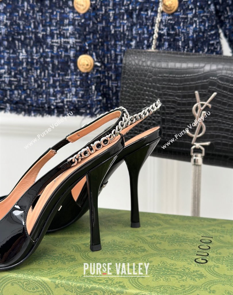 Gucci Heel 10cm patent leather Signoria slingback pumps 783821 Black 2024 (modeng-23120766)