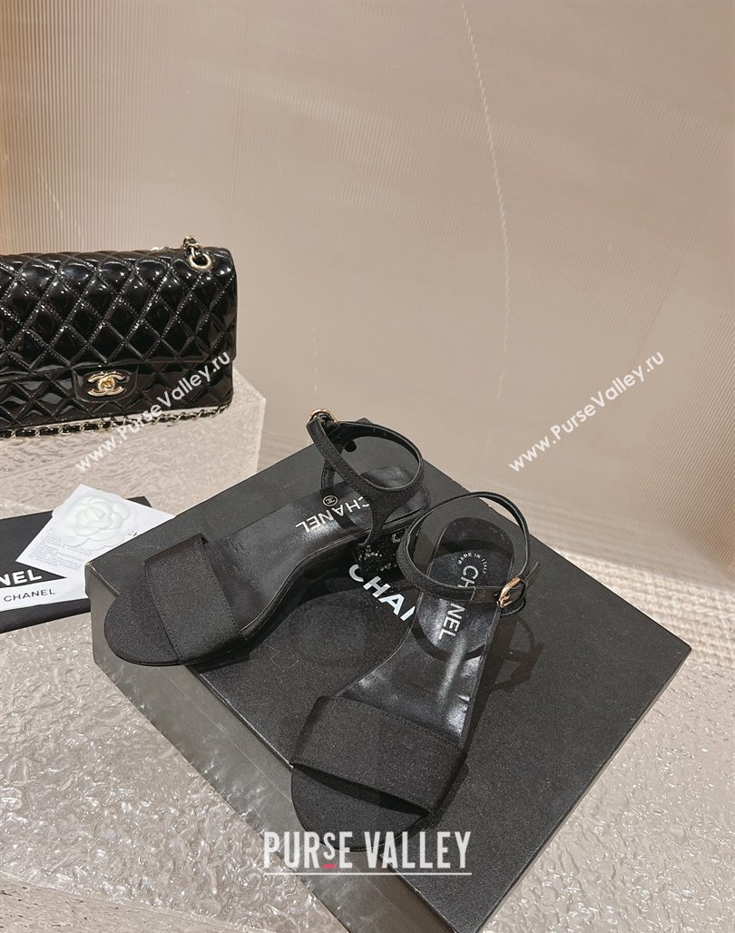 Chanel Heel 5cm Grosgrain Strass Sandals G45365 Black 2024 (modeng-23120616)