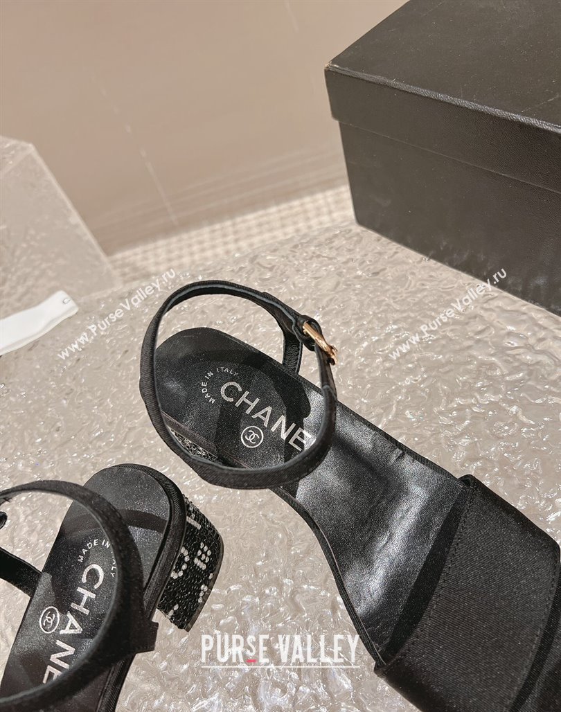 Chanel Heel 5cm Grosgrain Strass Sandals G45365 Black 2024 (modeng-23120616)