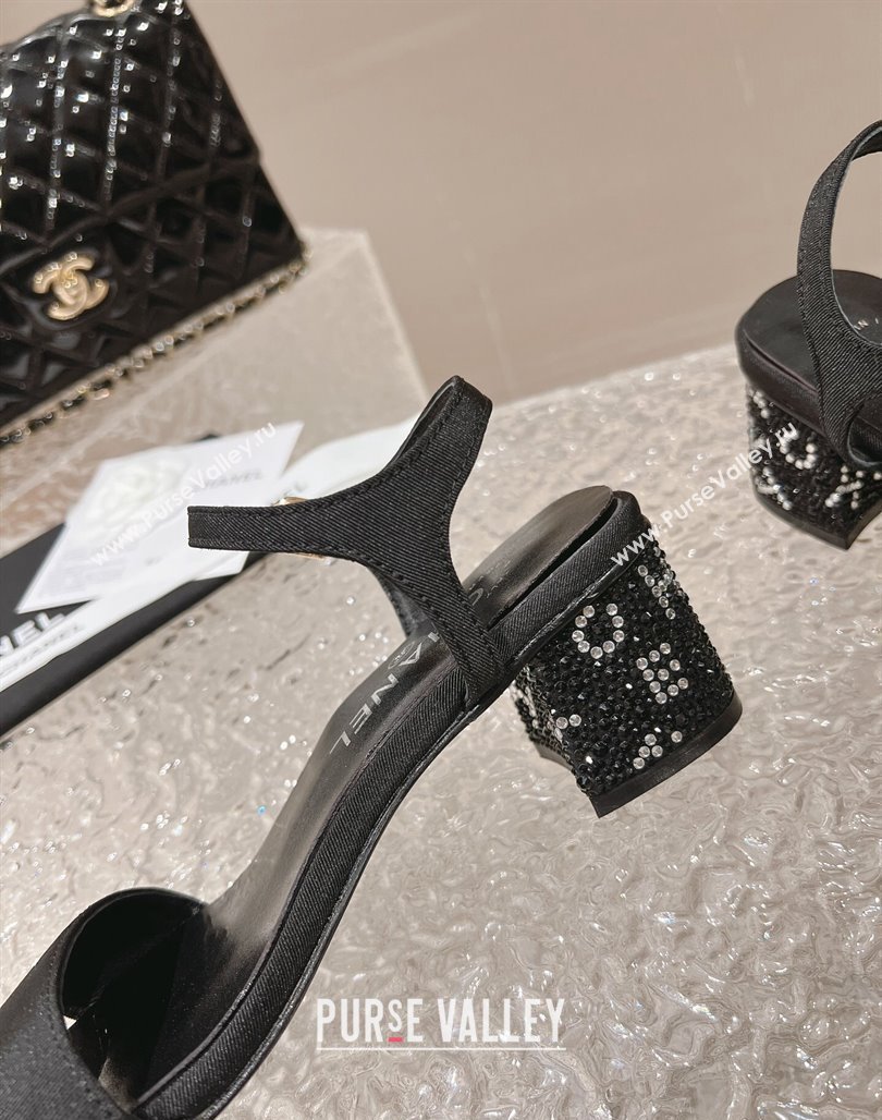 Chanel Heel 5cm Grosgrain Strass Sandals G45365 Black 2024 (modeng-23120616)