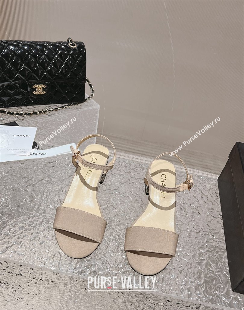 Chanel Heel 5cm Grosgrain Strass Sandals G45365 Beige 2024 (modeng-23120618)