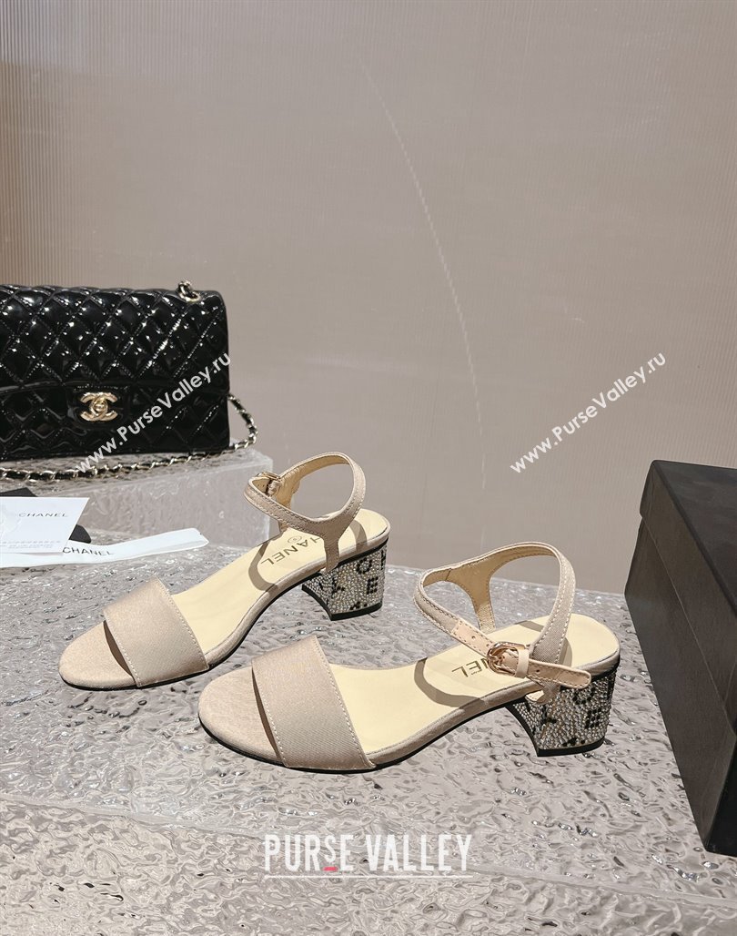 Chanel Heel 5cm Grosgrain Strass Sandals G45365 Beige 2024 (modeng-23120618)