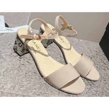 Chanel Heel 5cm Grosgrain Strass Sandals G45365 Beige 2024 (modeng-23120618)