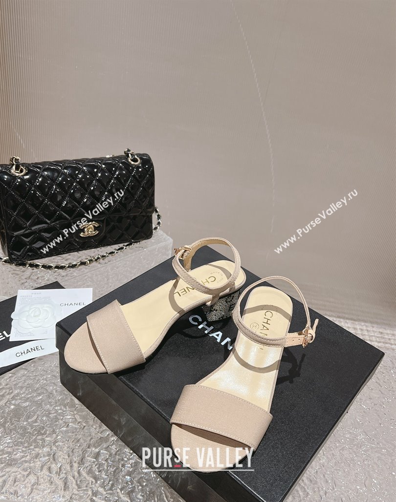 Chanel Heel 5cm Grosgrain Strass Sandals G45365 Beige 2024 (modeng-23120618)