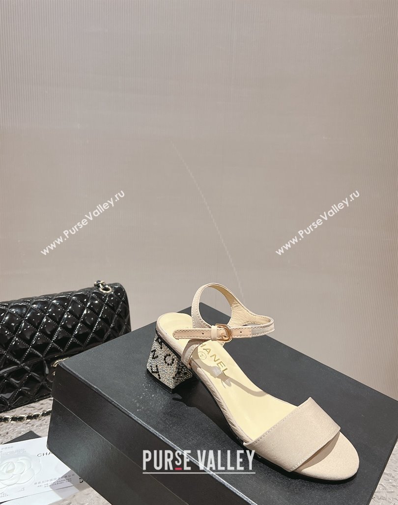 Chanel Heel 5cm Grosgrain Strass Sandals G45365 Beige 2024 (modeng-23120618)