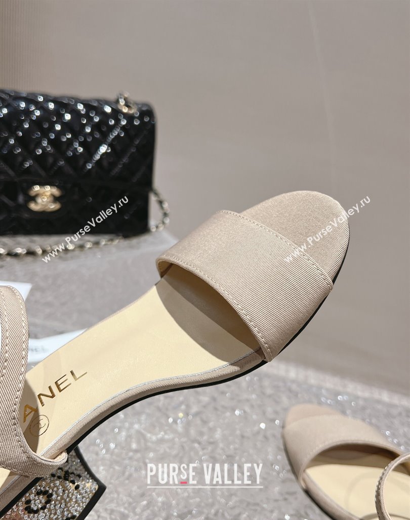 Chanel Heel 5cm Grosgrain Strass Sandals G45365 Beige 2024 (modeng-23120618)