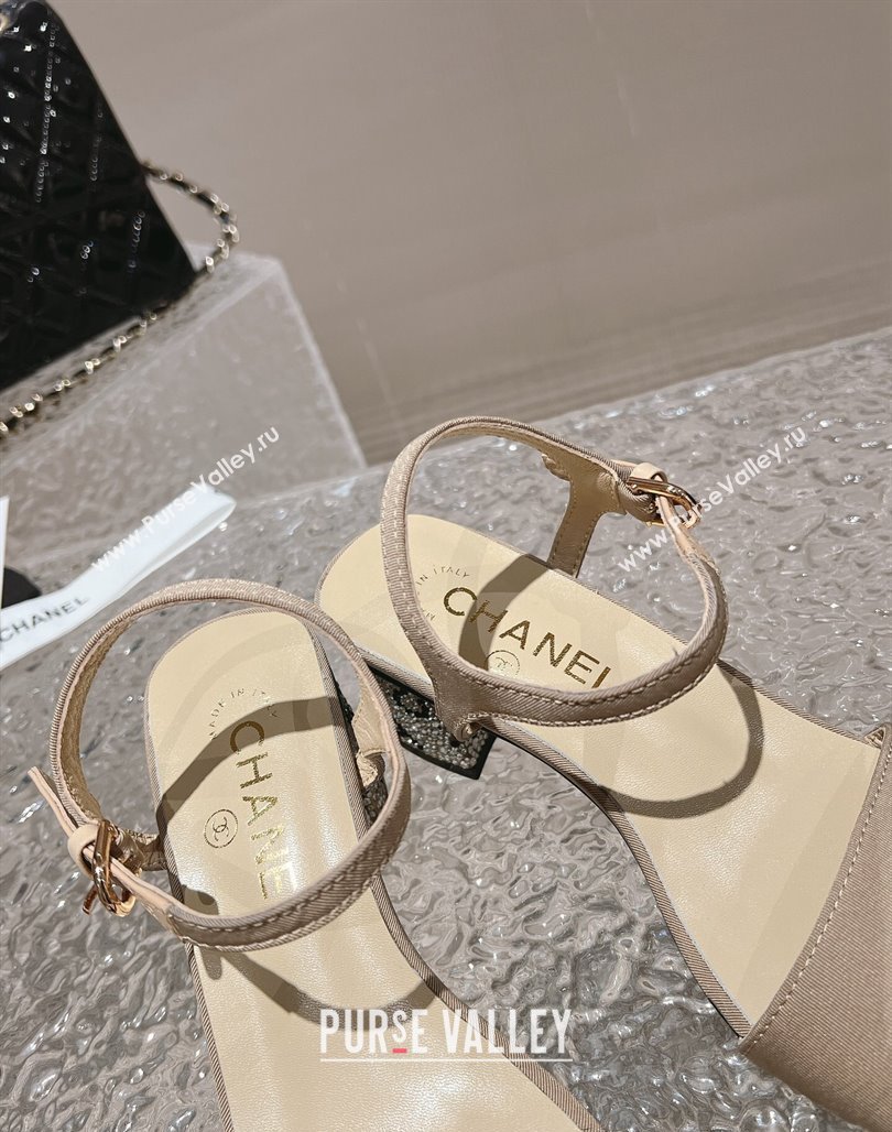 Chanel Heel 5cm Grosgrain Strass Sandals G45365 Beige 2024 (modeng-23120618)