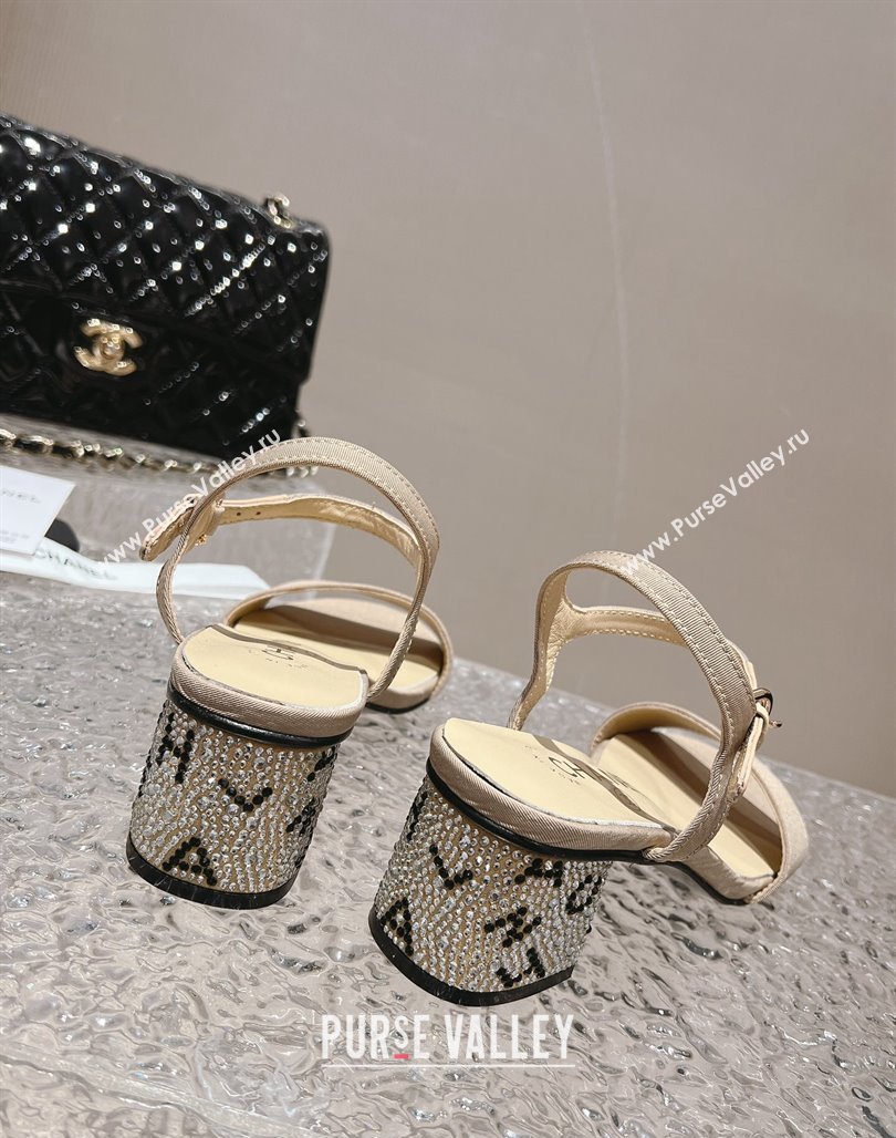 Chanel Heel 5cm Grosgrain Strass Sandals G45365 Beige 2024 (modeng-23120618)