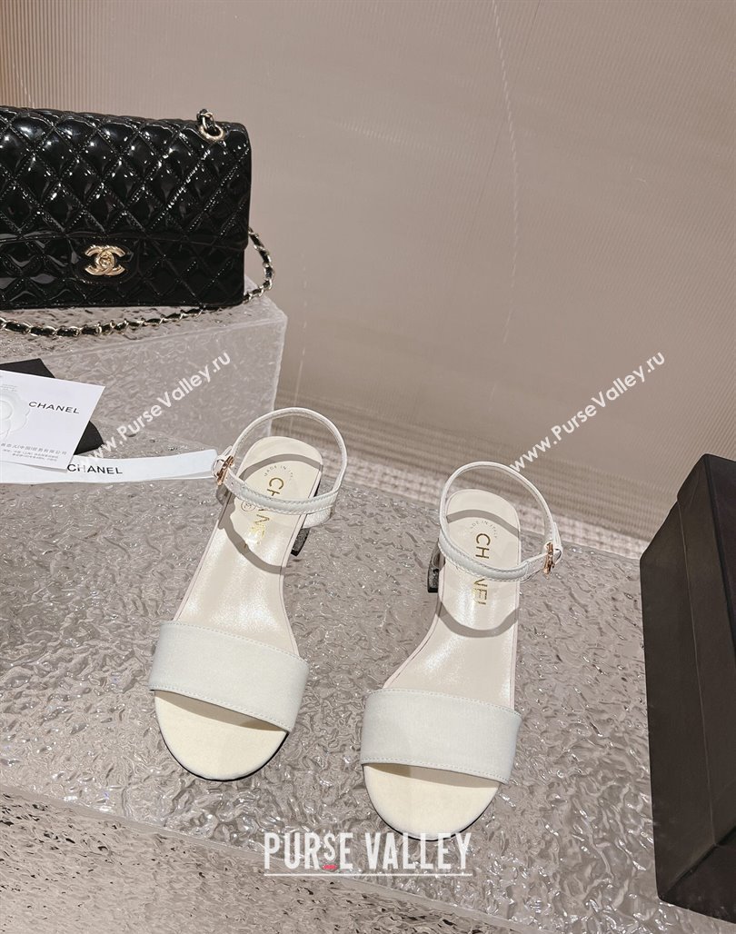 Chanel Heel 5cm Grosgrain Strass Sandals G45365 White 2024 (modeng-23120617)