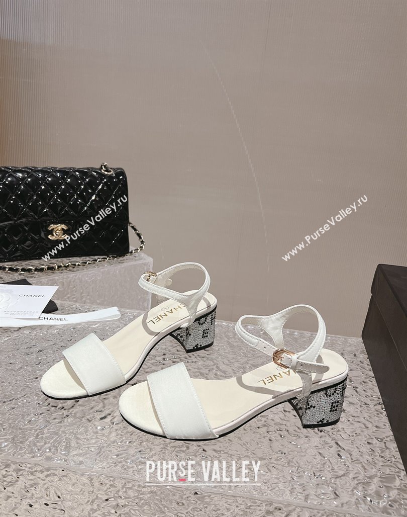 Chanel Heel 5cm Grosgrain Strass Sandals G45365 White 2024 (modeng-23120617)
