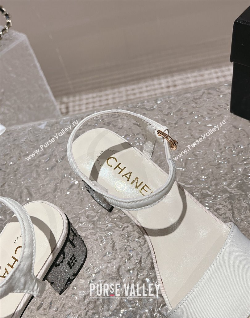 Chanel Heel 5cm Grosgrain Strass Sandals G45365 White 2024 (modeng-23120617)