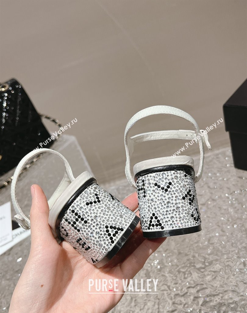 Chanel Heel 5cm Grosgrain Strass Sandals G45365 White 2024 (modeng-23120617)