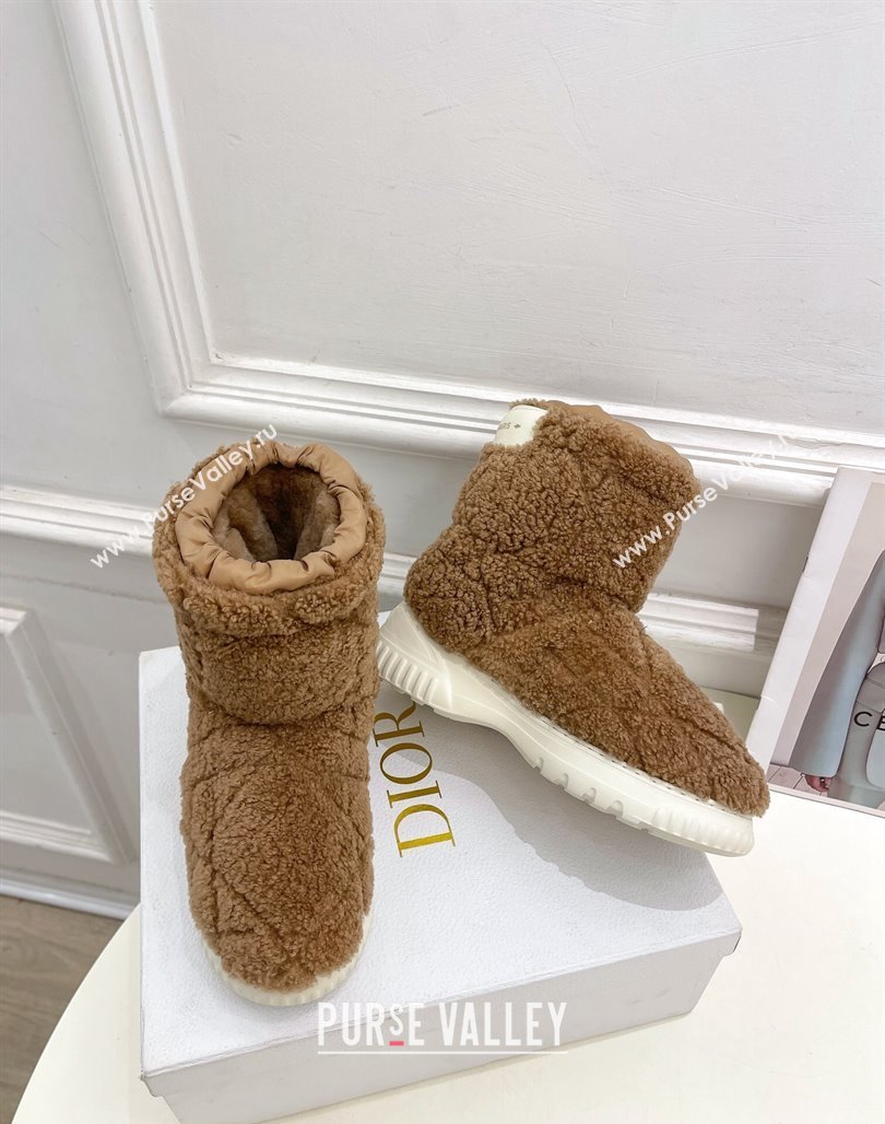 Dior Frost Ankle Boots in Brown Shearling Embroidered with Cannage Motif 2024 (modeng-23120843)