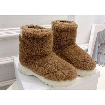 Dior Frost Ankle Boots in Brown Shearling Embroidered with Cannage Motif 2024 (modeng-23120843)