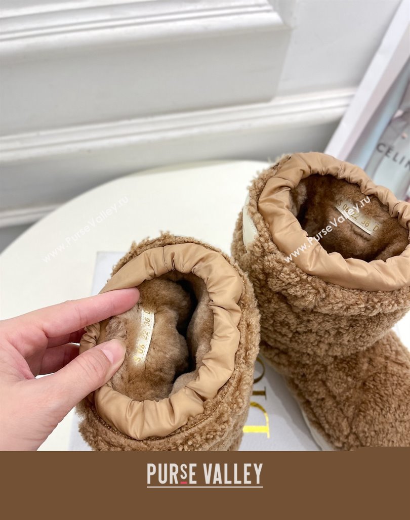 Dior Frost Ankle Boots in Brown Shearling Embroidered with Cannage Motif 2024 (modeng-23120843)