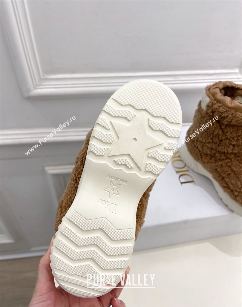 Dior Frost Ankle Boots in Brown Shearling Embroidered with Cannage Motif 2024 (modeng-23120843)