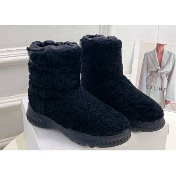 Dior Frost Ankle Boots in Black Shearling Embroidered with Cannage Motif 2024 (modeng-23120841)
