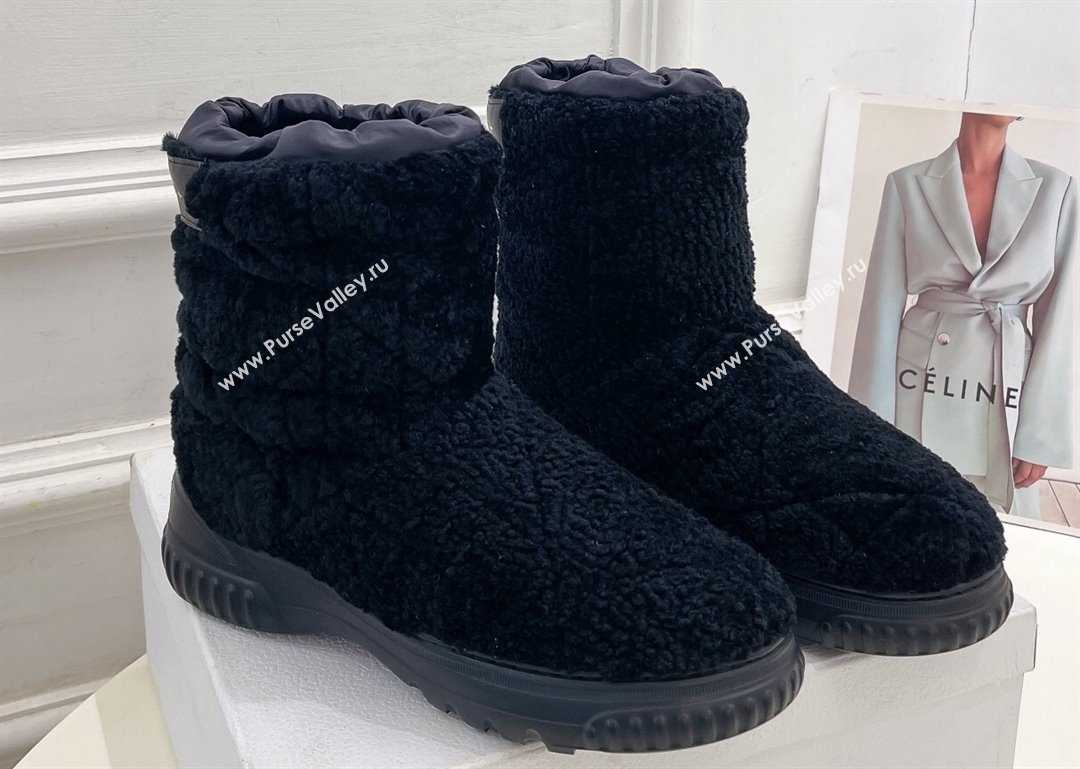 Dior Frost Ankle Boots in Black Shearling Embroidered with Cannage Motif 2024 (modeng-23120841)