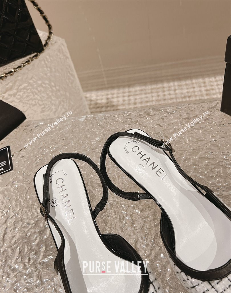 Chanel Heel 5cm Tweed and Leather Slingbacks White 2024 (modeng-23120624)