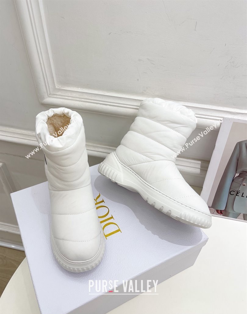 Dior Frost Ankle Boots in White Quilted Nylon and Shearling 2024 (modeng-23120839)