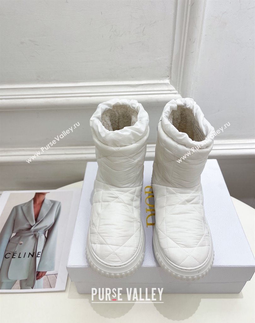 Dior Frost Ankle Boots in White Cannage Nylon and Shearling 2024 (modeng-23120836)
