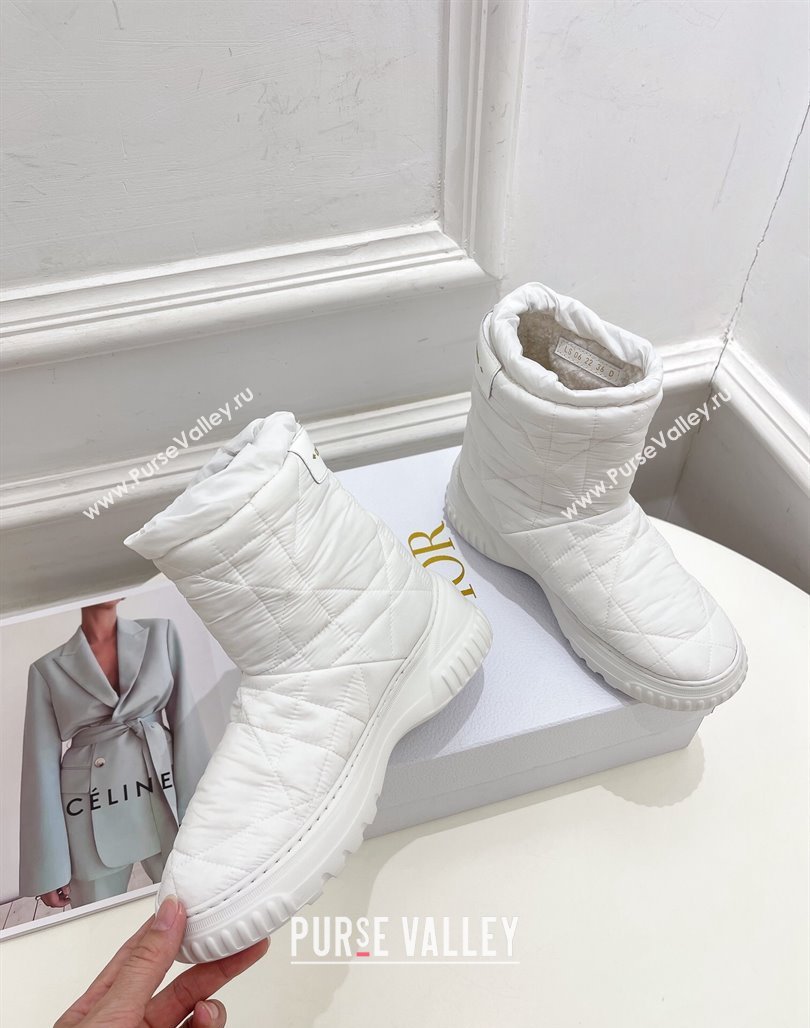 Dior Frost Ankle Boots in White Cannage Nylon and Shearling 2024 (modeng-23120836)