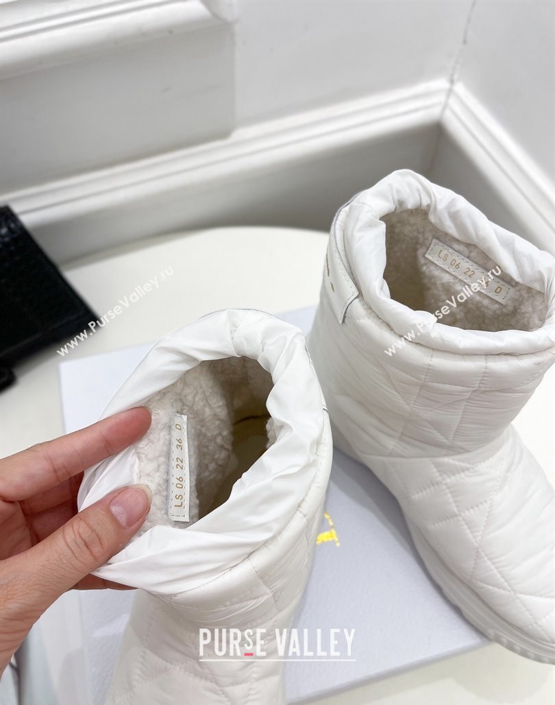 Dior Frost Ankle Boots in White Cannage Nylon and Shearling 2024 (modeng-23120836)