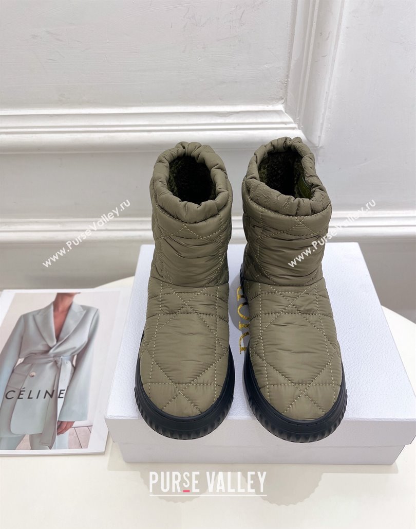 Dior Frost Ankle Boots in Khaki Green Cannage Nylon and Shearling 2024 (modeng-23120837)