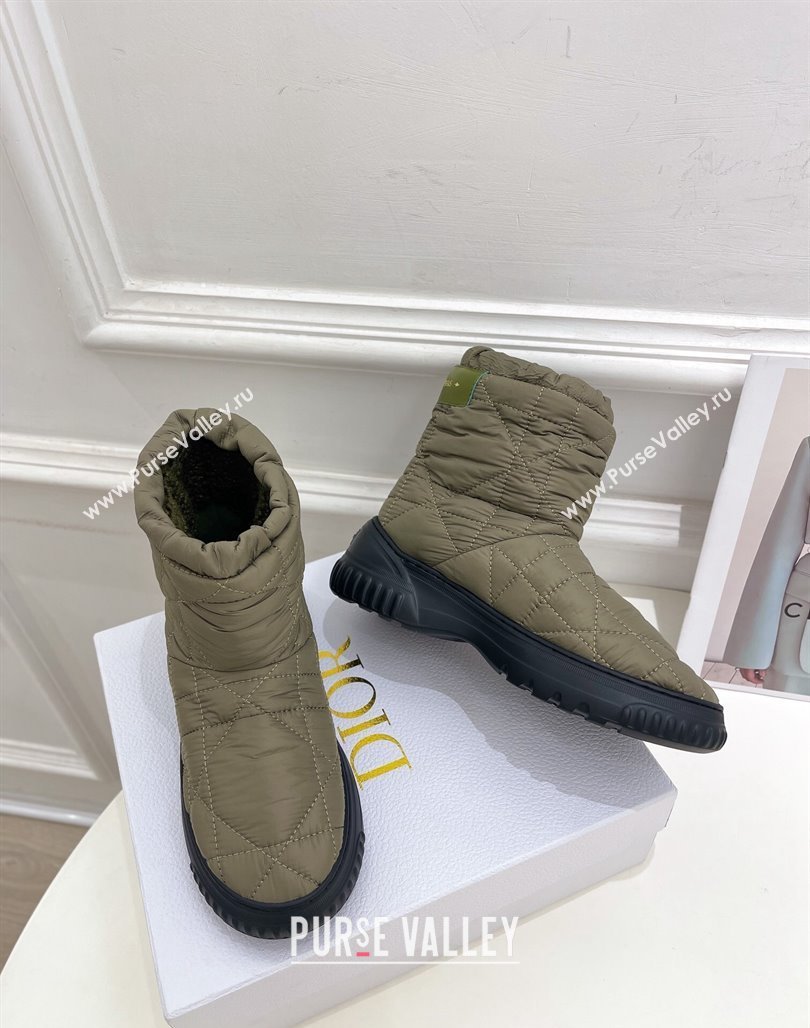 Dior Frost Ankle Boots in Khaki Green Cannage Nylon and Shearling 2024 (modeng-23120837)