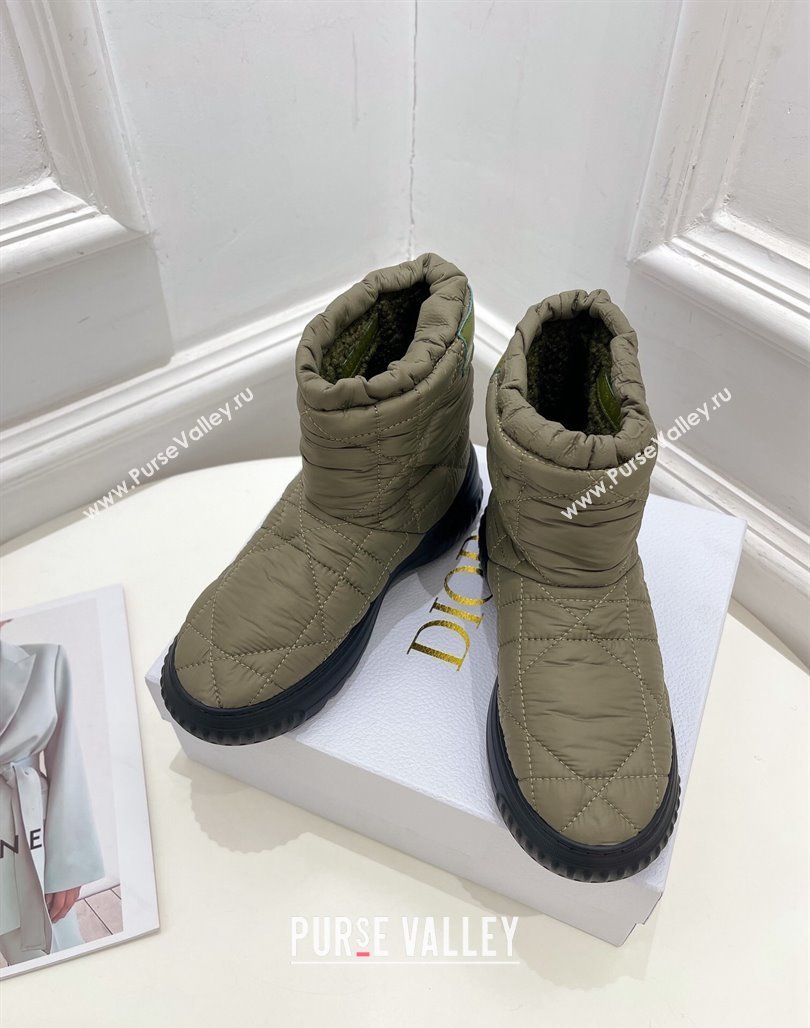 Dior Frost Ankle Boots in Khaki Green Cannage Nylon and Shearling 2024 (modeng-23120837)