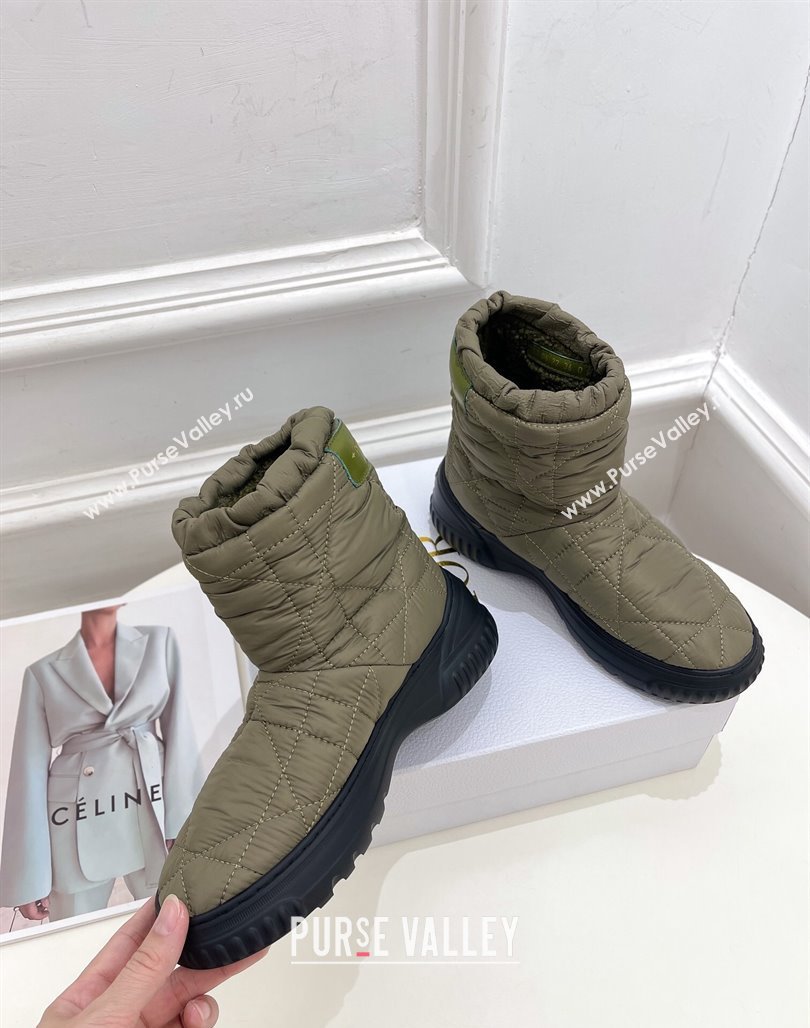 Dior Frost Ankle Boots in Khaki Green Cannage Nylon and Shearling 2024 (modeng-23120837)