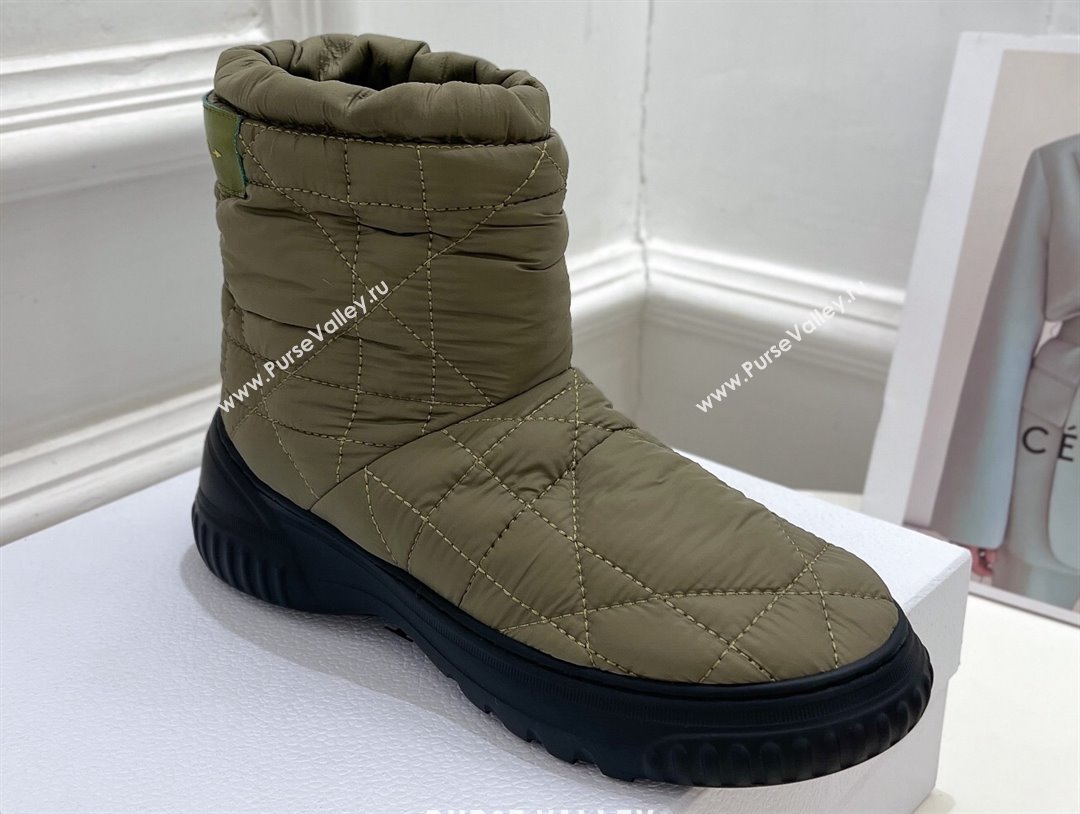 Dior Frost Ankle Boots in Khaki Green Cannage Nylon and Shearling 2024 (modeng-23120837)